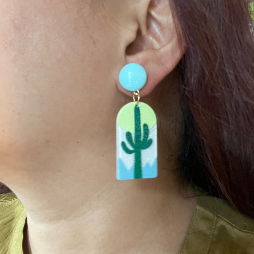 Trendy Acrylic Dessert Cactus Dangle Drop Statement Earrings